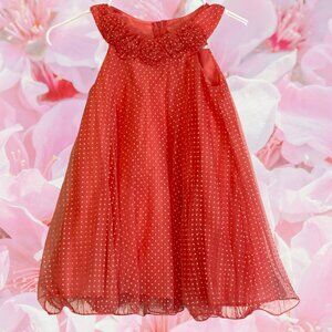 Little Girl's Sleeveless Party Dress by Jessica Ann (Sz 4); Dotted Reddish Coral